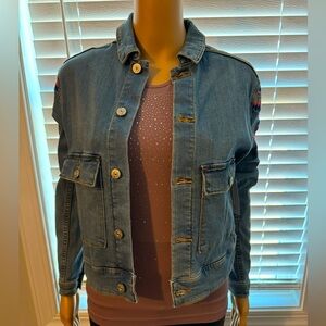 Cool LuLaRoe size XS "Kenny" blue Jean jacket embroidered southwest NWT